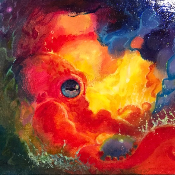 Artettina Other - Original painting octopus pop surrealism art Ooak listed by artist Artettina